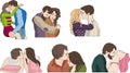 Romantic couples kissing Passion flat vector people set